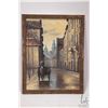 Image 2 : Artist signed, original oil on board painting of a wagon and rider in a European street, 17" X 13"