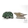 Image 1 : Two Inuit carved animals including jade bear with fish 5" in length, and a signed soapstone seal wit