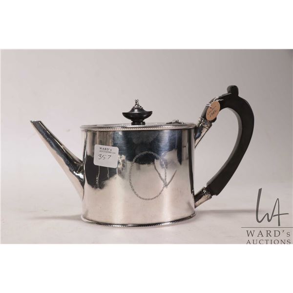Antique Georgian sterling silver teapot with London hallmarks and London date code of possibly 1882