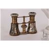 Image 2 : Pair of antique brass opera glasses with iridescent mother-of-pearl panels with soft leather pouch w