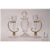 Image 1 : Pair of vintage/ antique cut glass candlesticks in brass and glass galley and an antique cut glass l