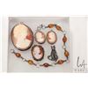 Image 1 : Selection of carved cameo jewellery including pendants, brooch and earrings sans hooks and a silver 