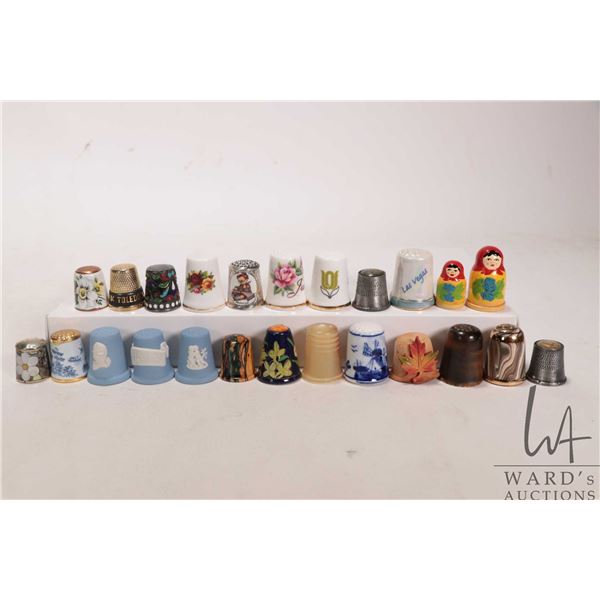 Twenty three vintage and collectible thimbles including Wedgwood Jasperware, Royal Albert porcelain,