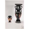 Image 1 : Two Egyptian style hand painted terracott vases including double handled 11" and a small 4" decorate