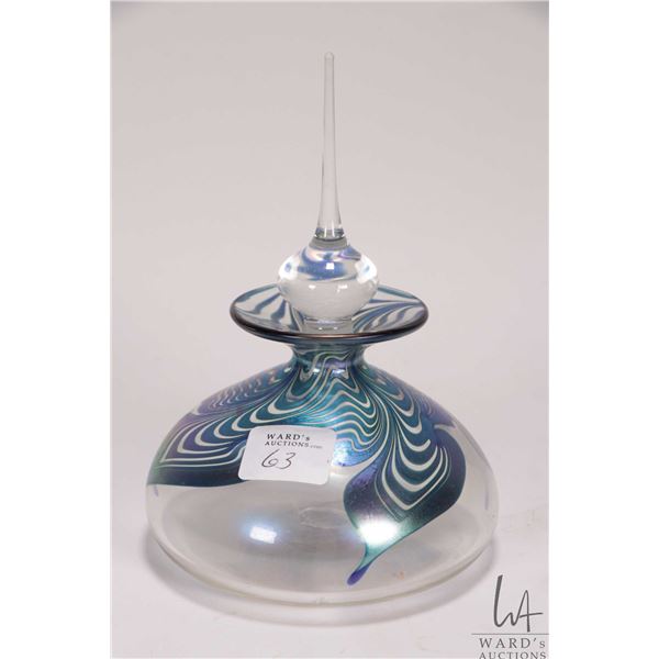 Robert Held, hand made art glass perfume bottle with clear glass dauber, 6" in height