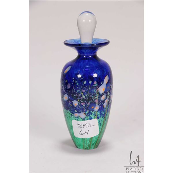 Robert Held, hand made art glass perfume bottle with clear glass dauber, 5 1/4" in height