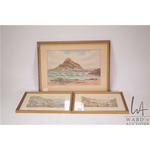 Thomas Herbert Victor, three frame original watercolour paintings of views in Cornwall including "St