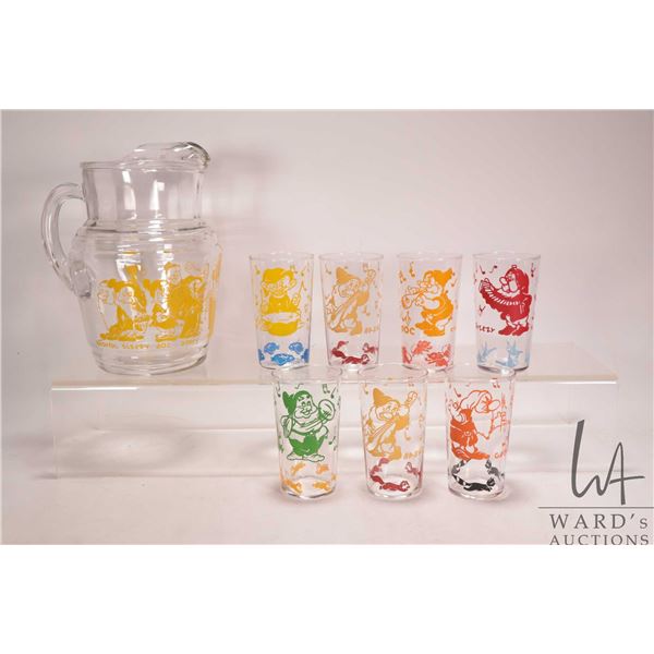 Vintage Sleeping Beauty themed drink set including seven tumblers and a matching juice jug, circa 19