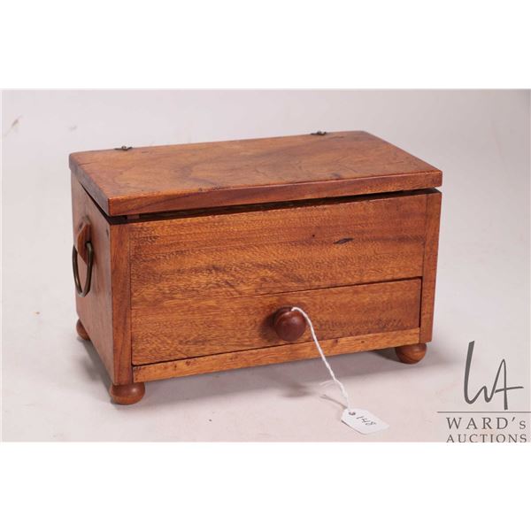 Vintage wooden cigarette box with match drawer and pop-up cigarette storage
