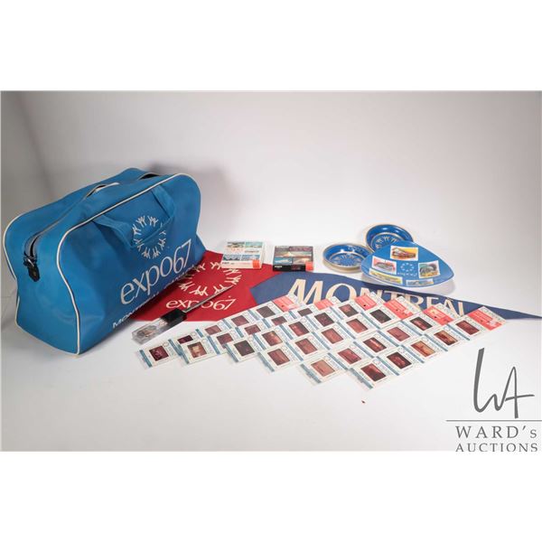 Selection of Expo "67 Montreal Canada souvenir collectibles including zippered bag, letter opener, 8