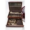 Image 2 : Canteen containing a selection of brass flatware, settings for twelve of dinner forks, dinner knifes