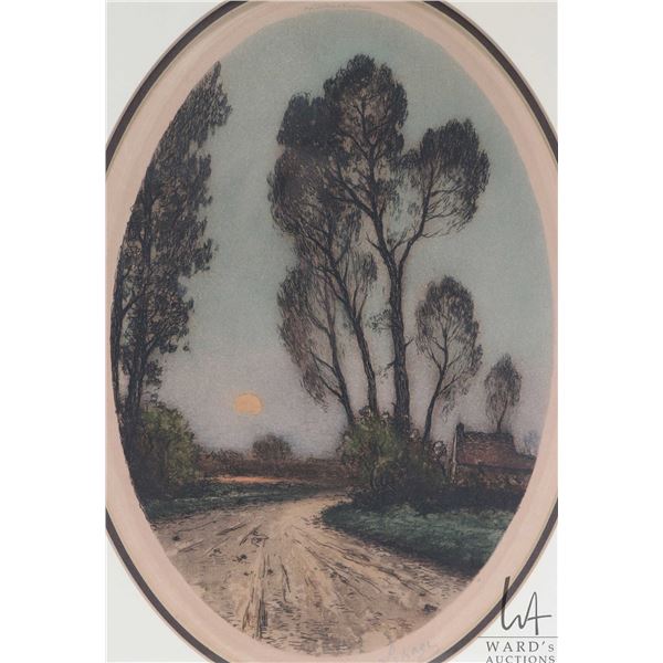 Jules B. LePage, etched nighttime landscape, overall dimensions including frame 16" X 11 1/2"