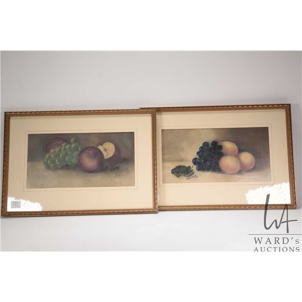 Helen Hurst, two vintage/ antique still-life oil paintings of fruit, each 6" X 11 1/2"