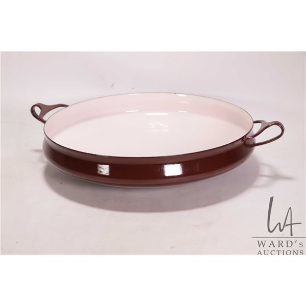 Dansk brown enamel double handled paella pan, 13 1/2" in diameter