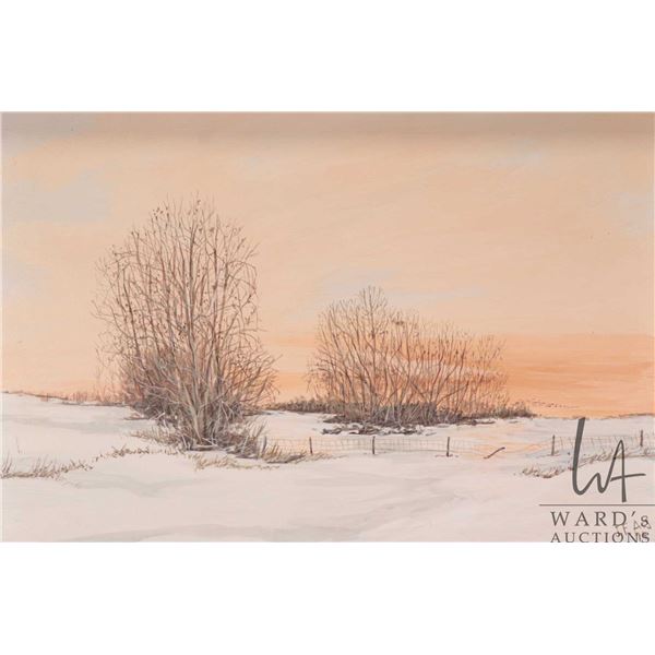 Joseph Ferenc Acs, oil on board painting, titled on verso "Sunset", 8" X 11 3/4"