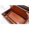 Image 6 : Antique leather topped, rosewood folding writing slope marked A. Sutherland Edinburgh, includes orig