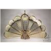 Image 1 : Vintage brass peacock tail folding fireplace screen with winged gargoyle base, measures 38" across a