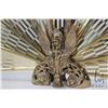 Image 2 : Vintage brass peacock tail folding fireplace screen with winged gargoyle base, measures 38" across a