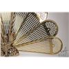 Image 3 : Vintage brass peacock tail folding fireplace screen with winged gargoyle base, measures 38" across a