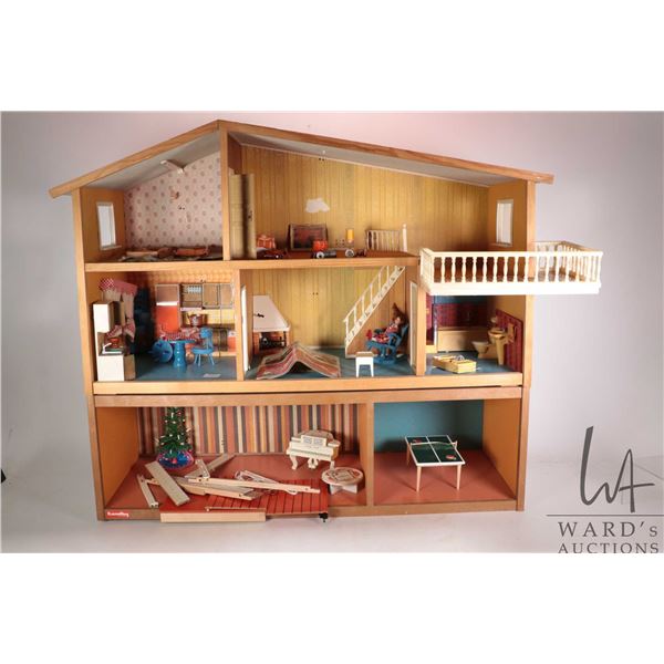 Vintage Lundby doll's house with a large assortment of Lundby and other furnishing and electrical li