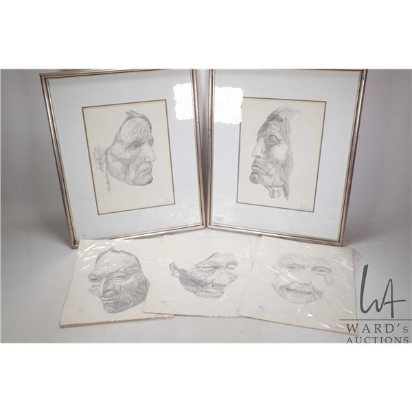 Michael Scholz, two framed and three unframed limited edition prints featuring Indigenous portraits,