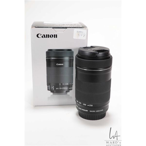 Canon EFS-55- 250mm IS f/4-5.6 IS STM lens, new on box with accompanying packaging