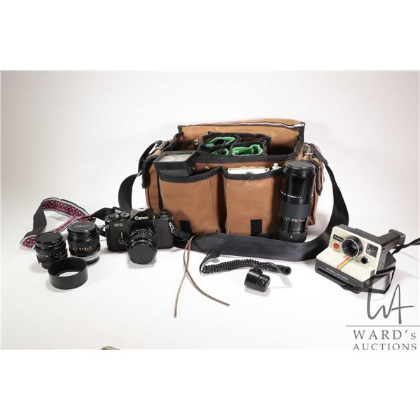 Canon F-1 film camera, working with a selection of lens including Canon 24mm, a Canon Zoom 80-200mm,