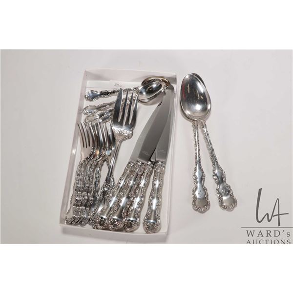 Selection of Birks Regency silver-plate flatware including four table knives, two serving spoons, se
