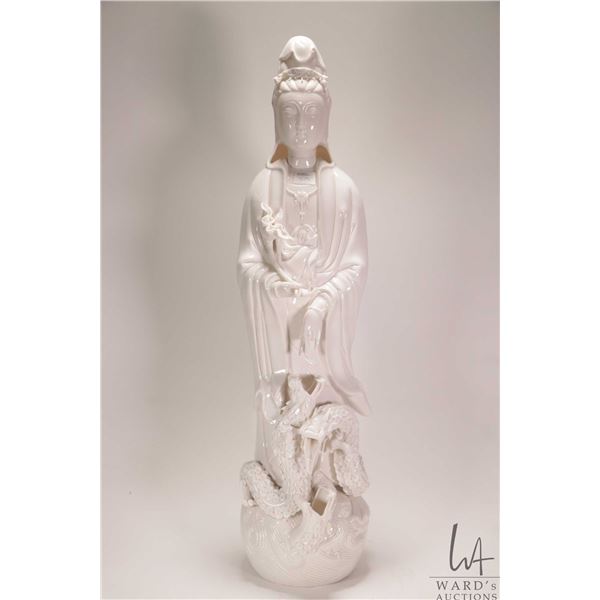 White glazed porcelain Guan Yin statue, 26" in height
