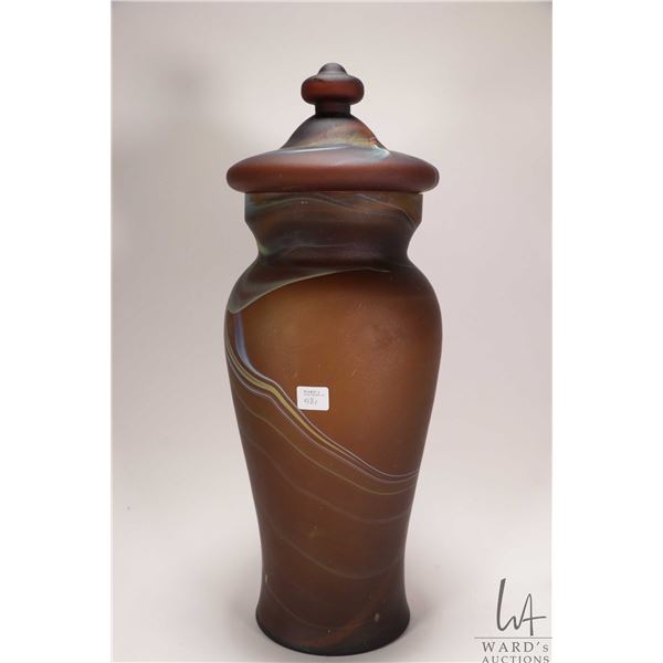 Lidded art glass ginger jar 19" in height