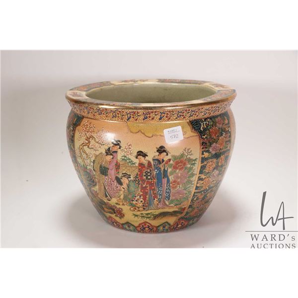 Hand- painted Satsuma fish bowl, 8 1/2" in height X 10 1/2" in diameter
