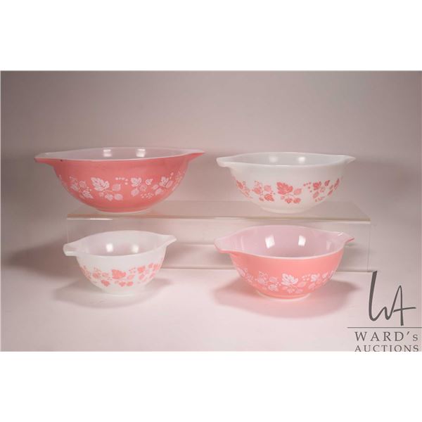 Set of four vintage Pyrex Pink Gooseberry Cinderella style mixing bowls