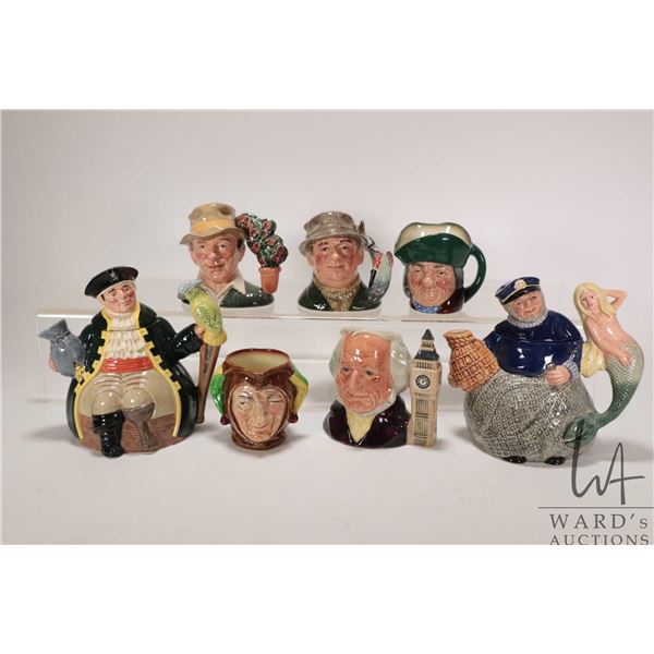 Selection of Royal Doulton collectibles including small character jugs John Doulton, Jester, The Gar