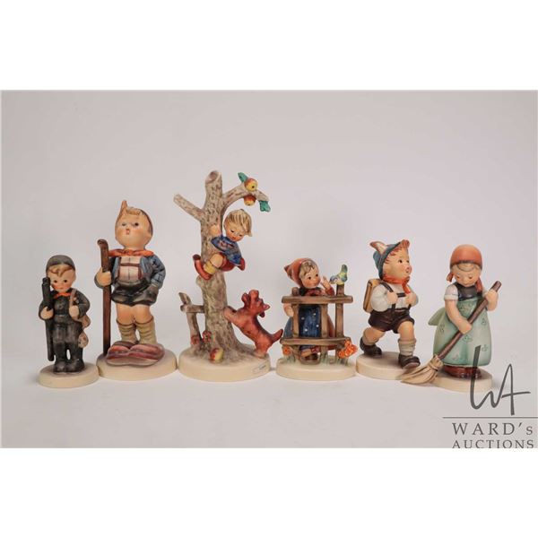 Six Goebel Hummel figurines including "Culprits", "Little Hiker", "Little Sweeper", "School Boy" etc