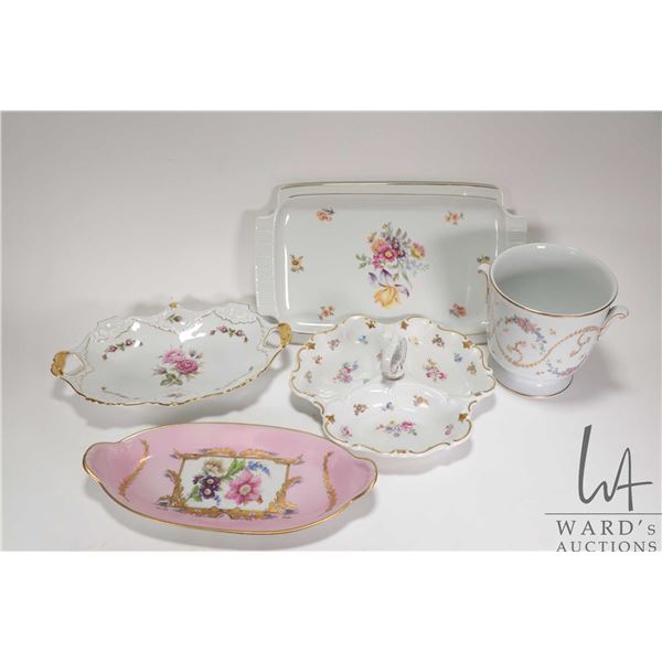 Selection of china serving pieces including hand-painted, Limoges, Kaiser etc.