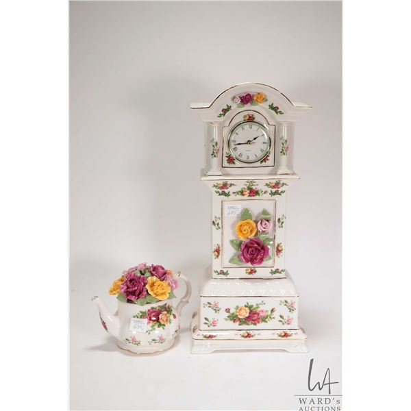 Two pieces of Royal Albert "Old Country Roses" china including 16" grandfather clock and a floral mu