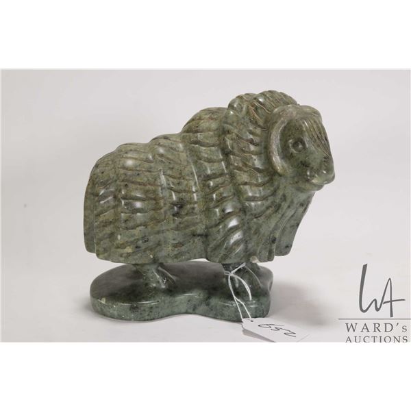 Michael Harrison, Inuvak N.W.T. hand carved green soapstone muskox, signed by artist and dated March