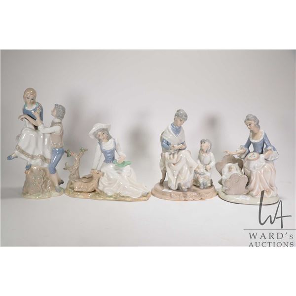 Four vintage Tengra porcelain figurines ranging from 8" to 11 1/2" in height