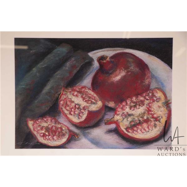J.M.Koch, framed original soft pastel on paper drawing "Pomegranate", 10 1/2" X 15"