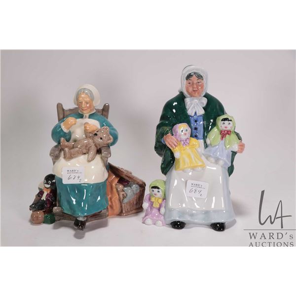 Two Royal Doulton figurines including The Rag Doll Seller HN2944 and Nanny HN2221