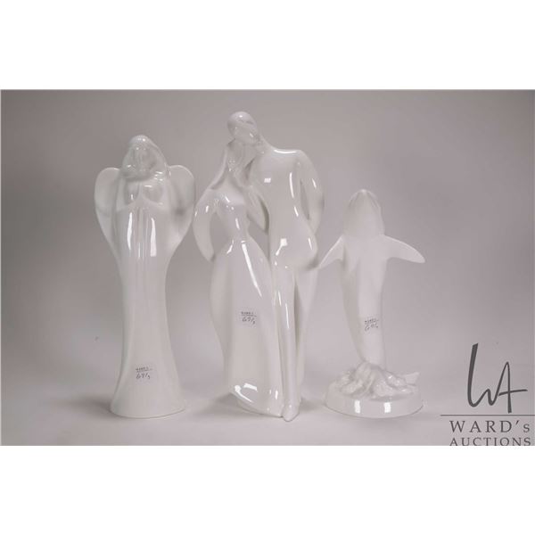 Three Royal Doulton Images figurines including 11 1/2" Angel HN3940, The Lovers HN2761 and The Leap 