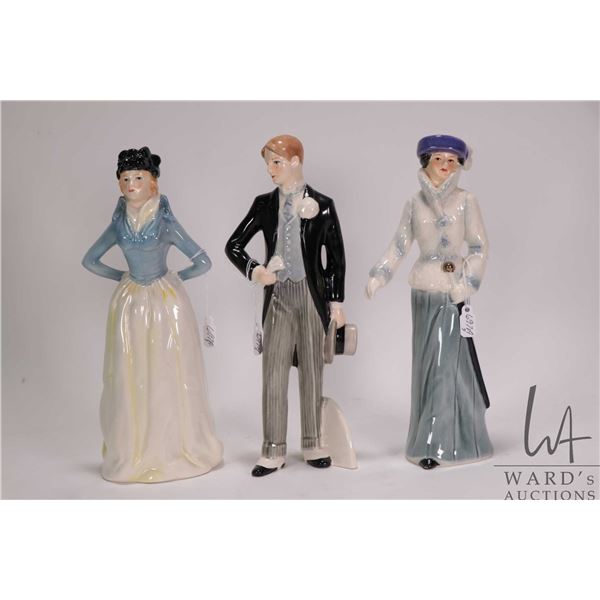 Three Goebel figurines including Strolling Down the Avenue, Impatience and Waiting for his Love
