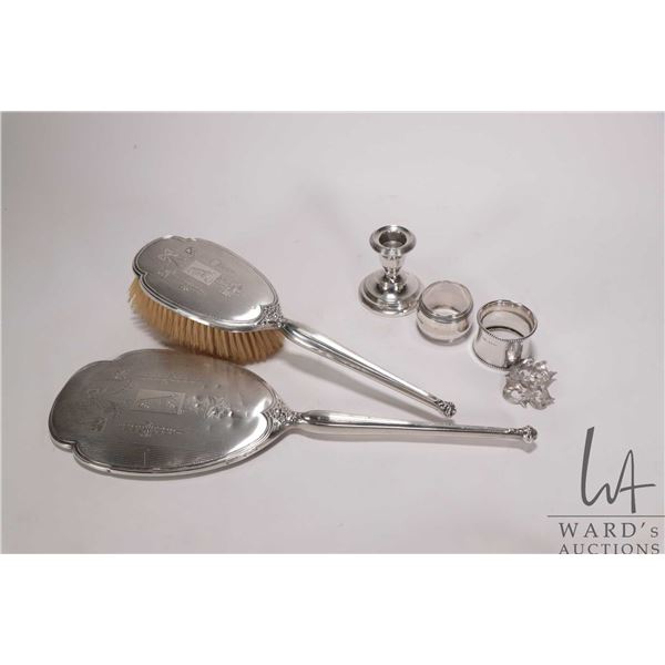 Sterling silver dresser mirror with matching hair brush with English sterling hallmarks dated 1853 B