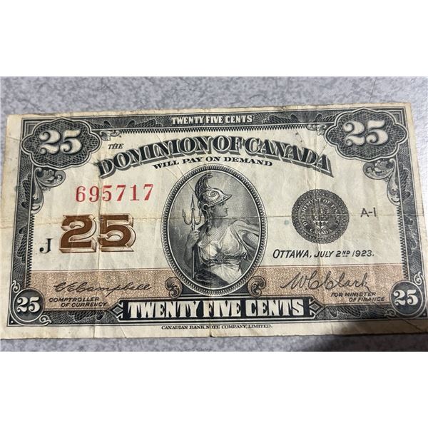 1923 Dominion of Canada 25 Cent Shinplaster Note J695717