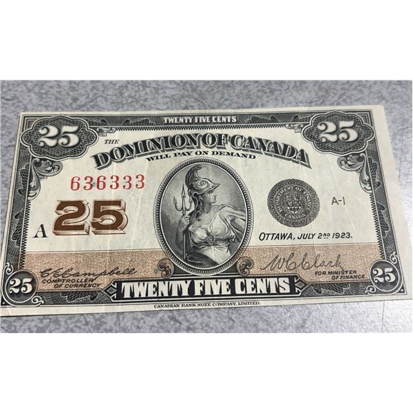 1923 Dominion of Canada 25 Cent Shinplaster Note
