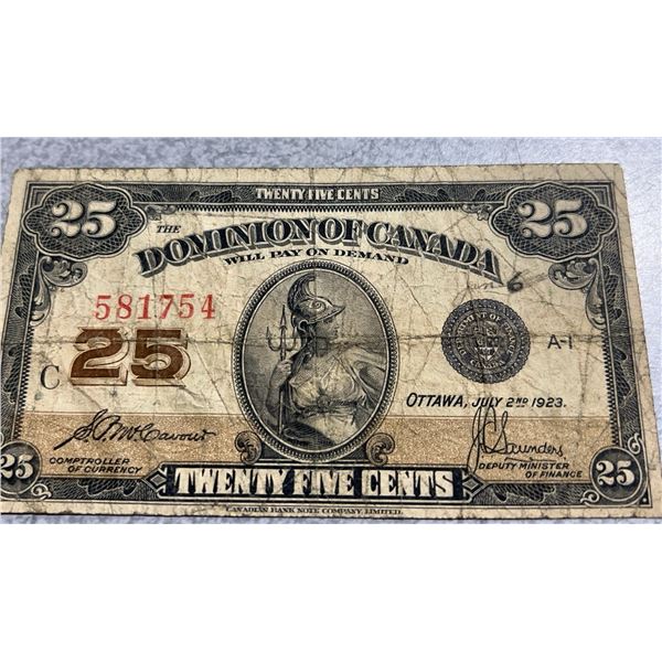1923 Dominion of Canada 25 Cent Shinplaster Note