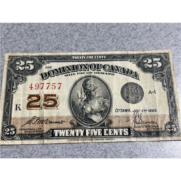 Dominion of Canada 25 Cent Shinplaster, 1923 Note
