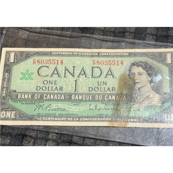 1967 Bank of Canada Centennial One Dollar Note E8035514