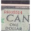 Image 2 : 1967 Bank of Canada Centennial One Dollar Note E8035514