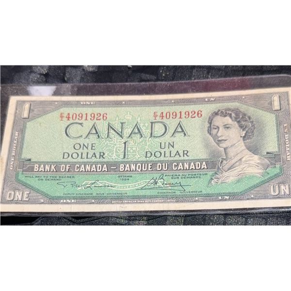 1954 Canada $1 Dollar Banknote, Queen Elizabeth II, EF Condition